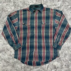 Vintage Eddie Bauer Elkhorn Twill Shirt Mens Large Red Green Plaid